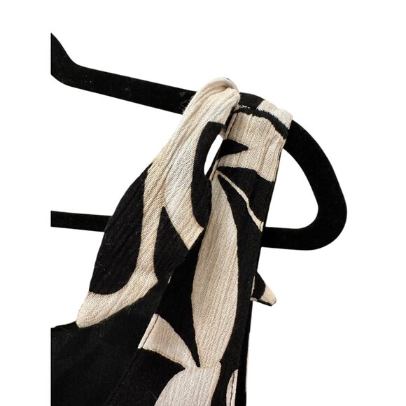 New Reversible Tribal Black & Beige Tropical Print Sleeveless Dress With Ruffle - Picture 4 of 7